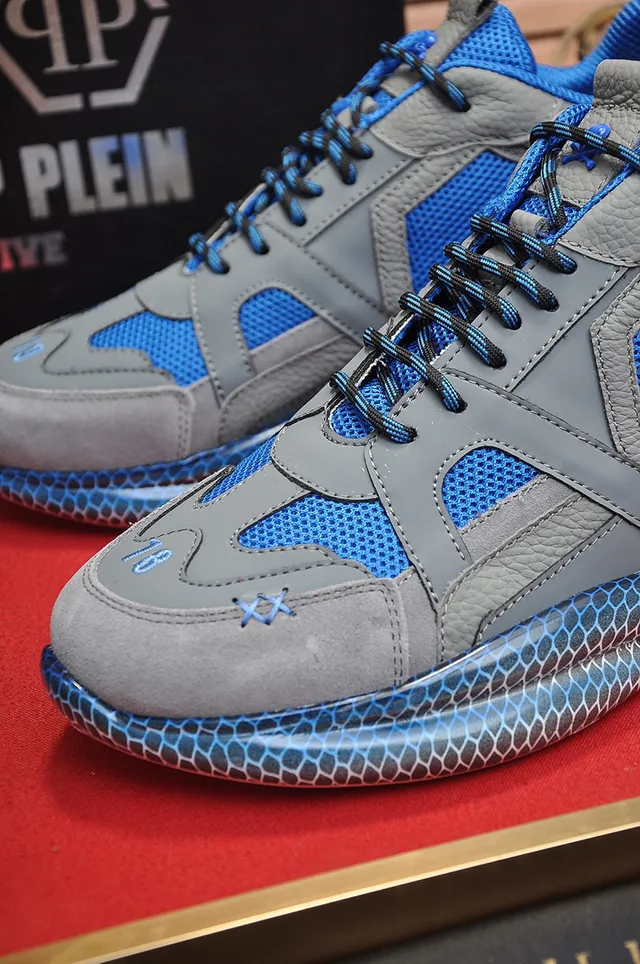 Philipp Plein Active Gray and Blue Honeycomb Chunky Sneakers 3