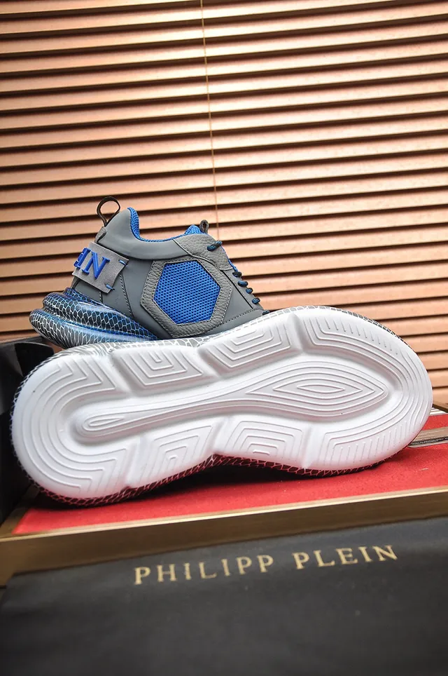 Philipp Plein Active Gray and Blue Honeycomb Chunky Sneakers 4
