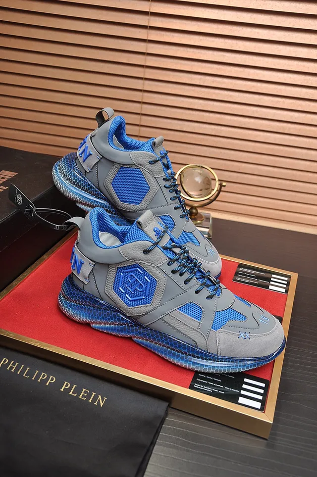 Philipp Plein Active Gray and Blue Honeycomb Chunky Sneakers 5