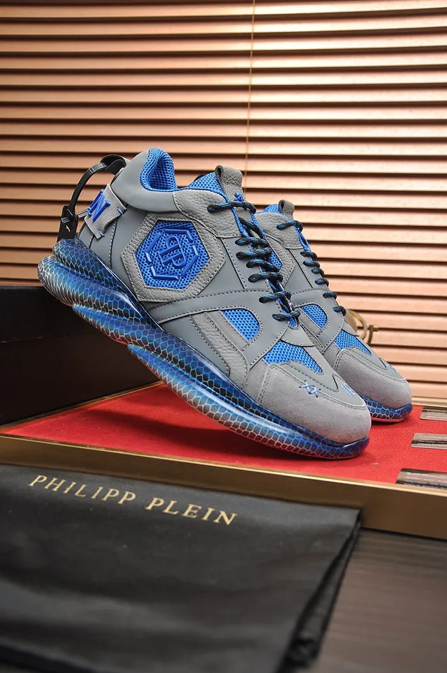 Philipp Plein Active Gray and Blue Honeycomb Chunky Sneakers 8