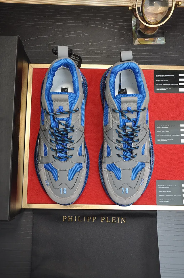Philipp Plein Active Gray and Blue Honeycomb Chunky Sneakers 9