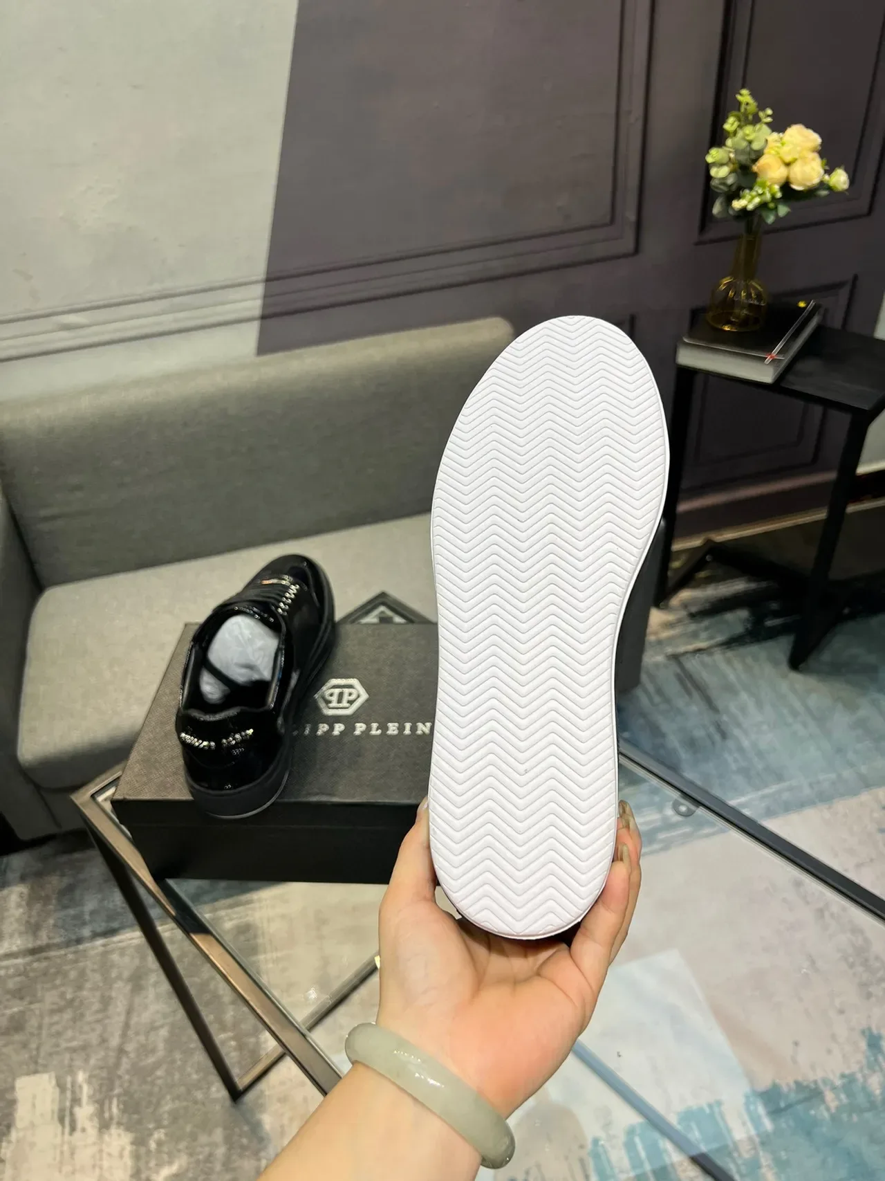 Philipp Plein काला नीला चमकदार सांप-स्किन टेक्स्चर्ड अपर इरिडेसेंट फ्लोरल प्रिंट लाइफस्टाइल स्नीकर 6
