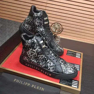 Philipp Plein काला चांदी हाई-टॉप स्टड्ड चमड़ा जीवनशैली स्नीकर