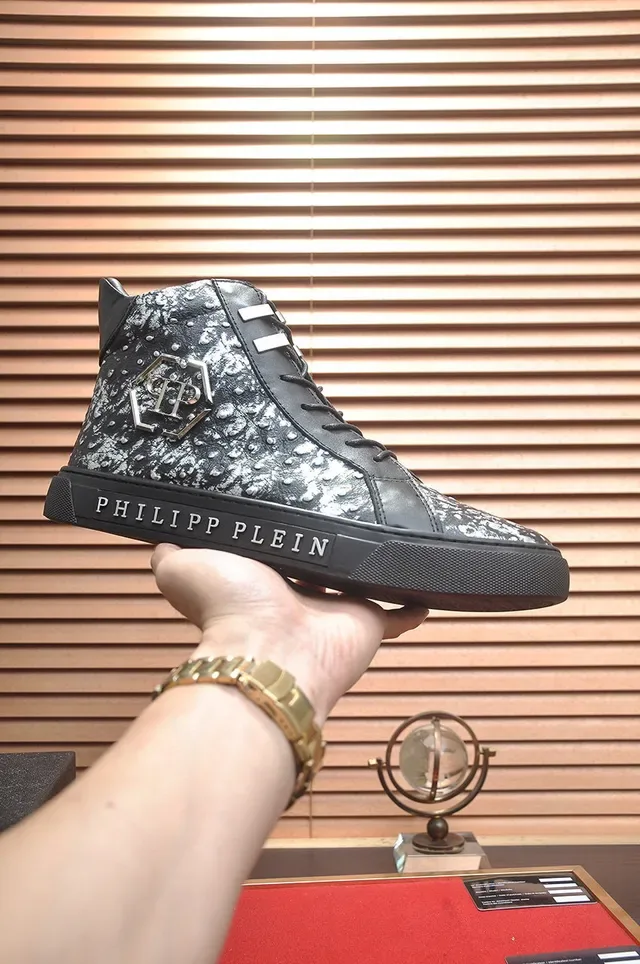 Philipp Plein काला चांदी हाई-टॉप स्टड्ड चमड़ा जीवनशैली स्नीकर 2