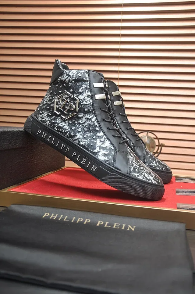 Philipp Plein काला चांदी हाई-टॉप स्टड्ड चमड़ा जीवनशैली स्नीकर 4