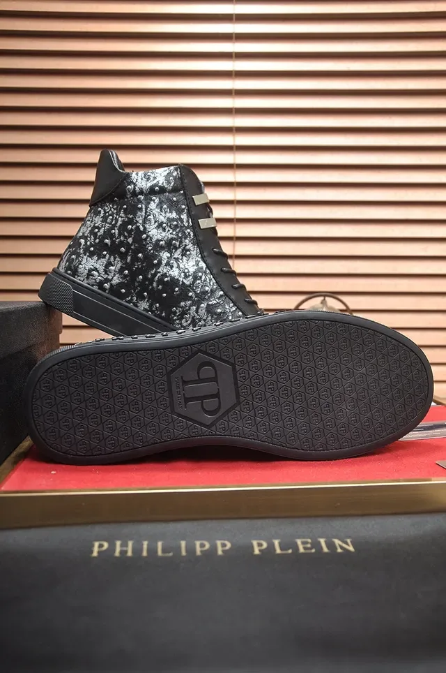 Philipp Plein काला चांदी हाई-टॉप स्टड्ड चमड़ा जीवनशैली स्नीकर 7