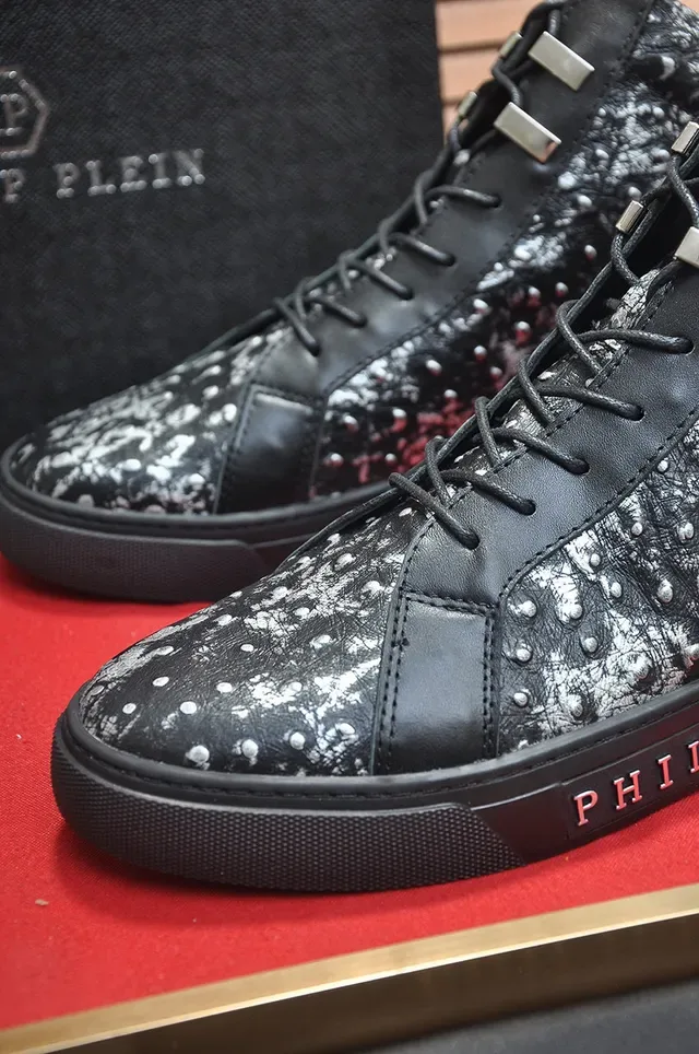 Philipp Plein काला चांदी हाई-टॉप स्टड्ड चमड़ा जीवनशैली स्नीकर 8