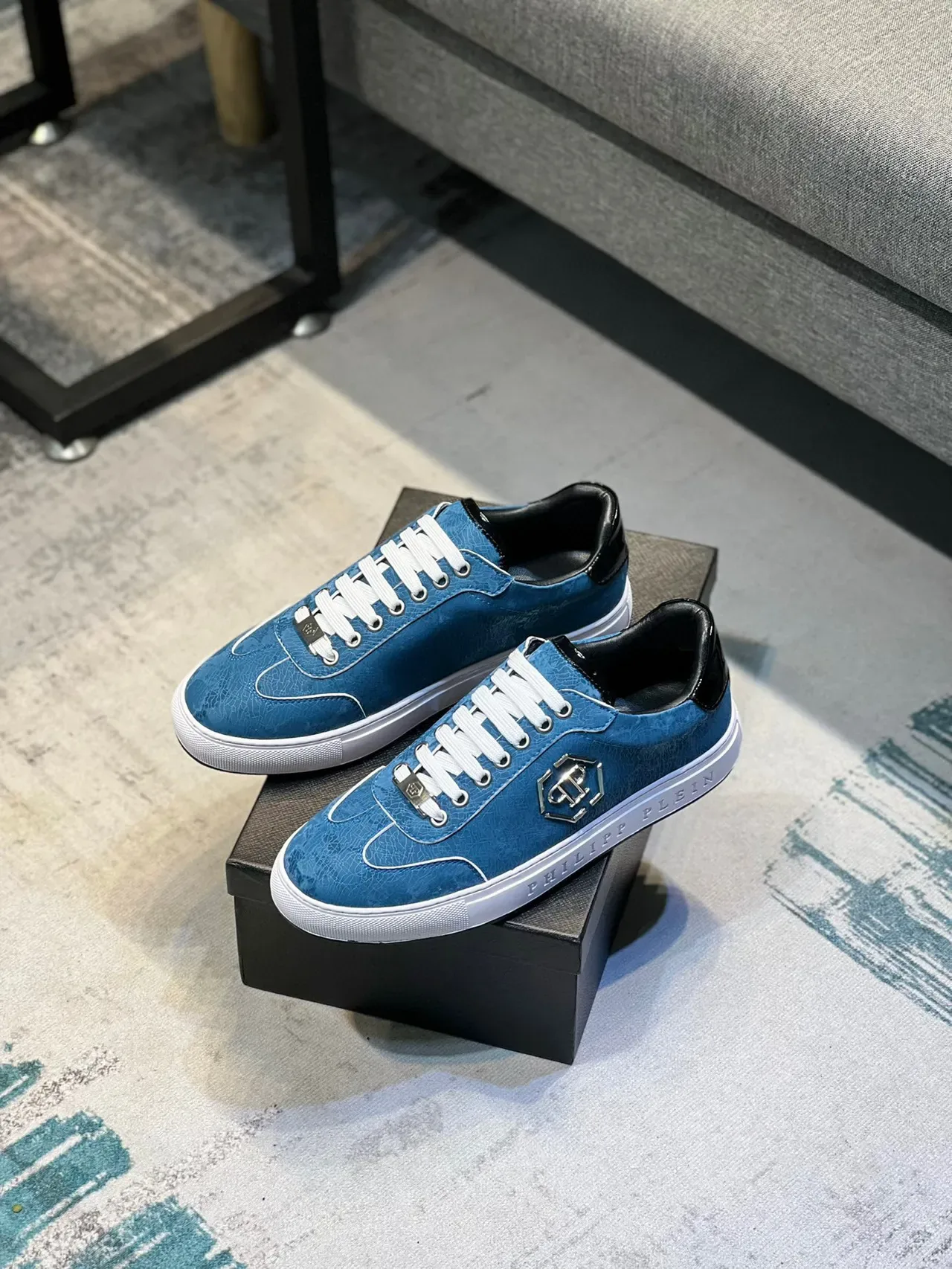 Philipp Plein Blue Leather Lifestyle Sneaker 7