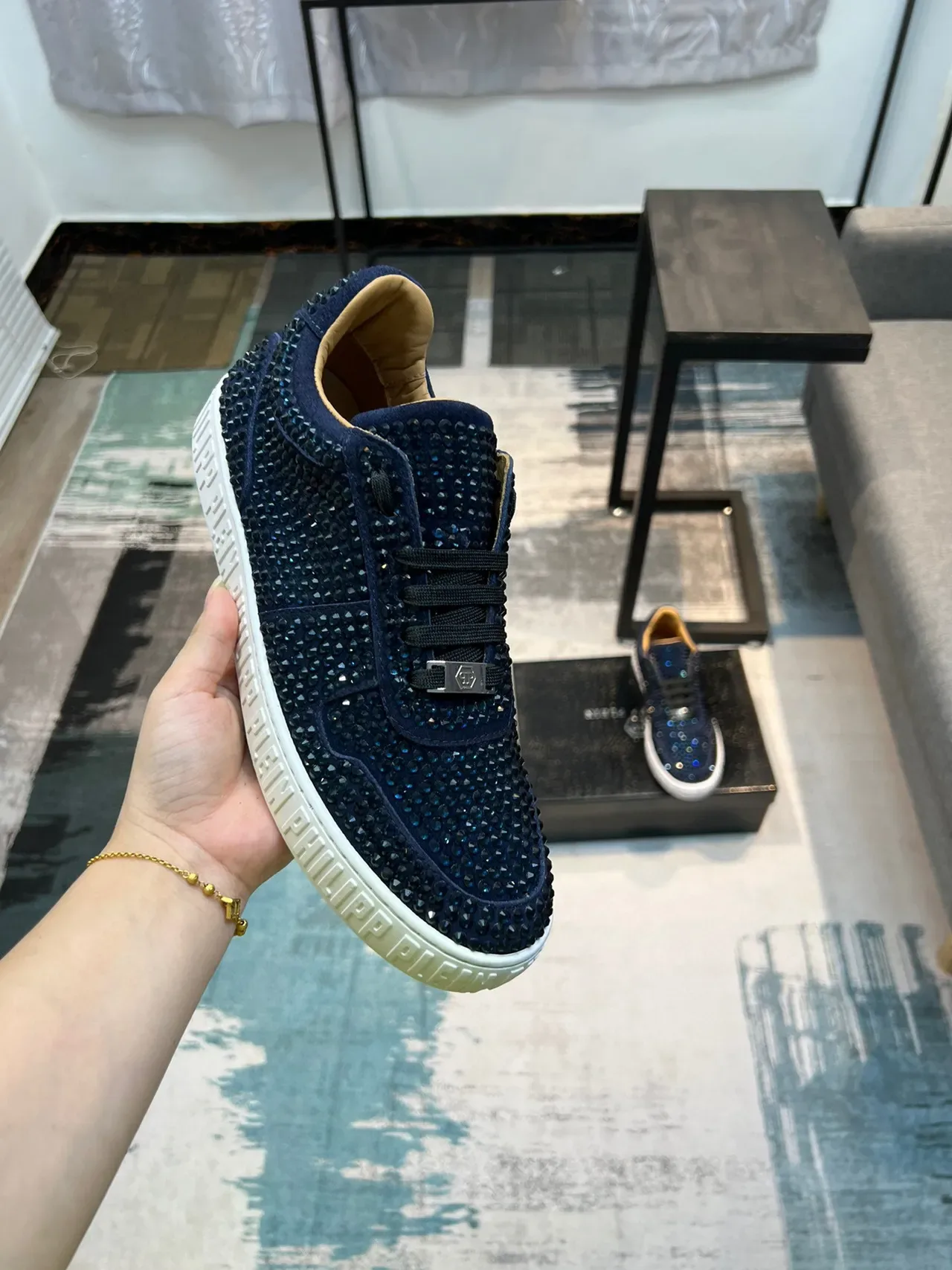 Philipp Plein क्रिस्टल इंबेलिश्ड नेवी लाइफस्टाइल स्नीकर 6