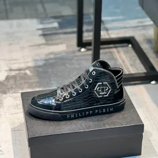 Philipp Plein High-Top Glossy Croc-Embossed Black Lifestyle Sneakers