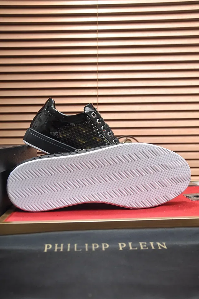 Philipp Plein Tênis Lifestyle Preto Dourado Couro patentado brilhante Overlay texturizado pele de serpente Tênis lifestyle 5