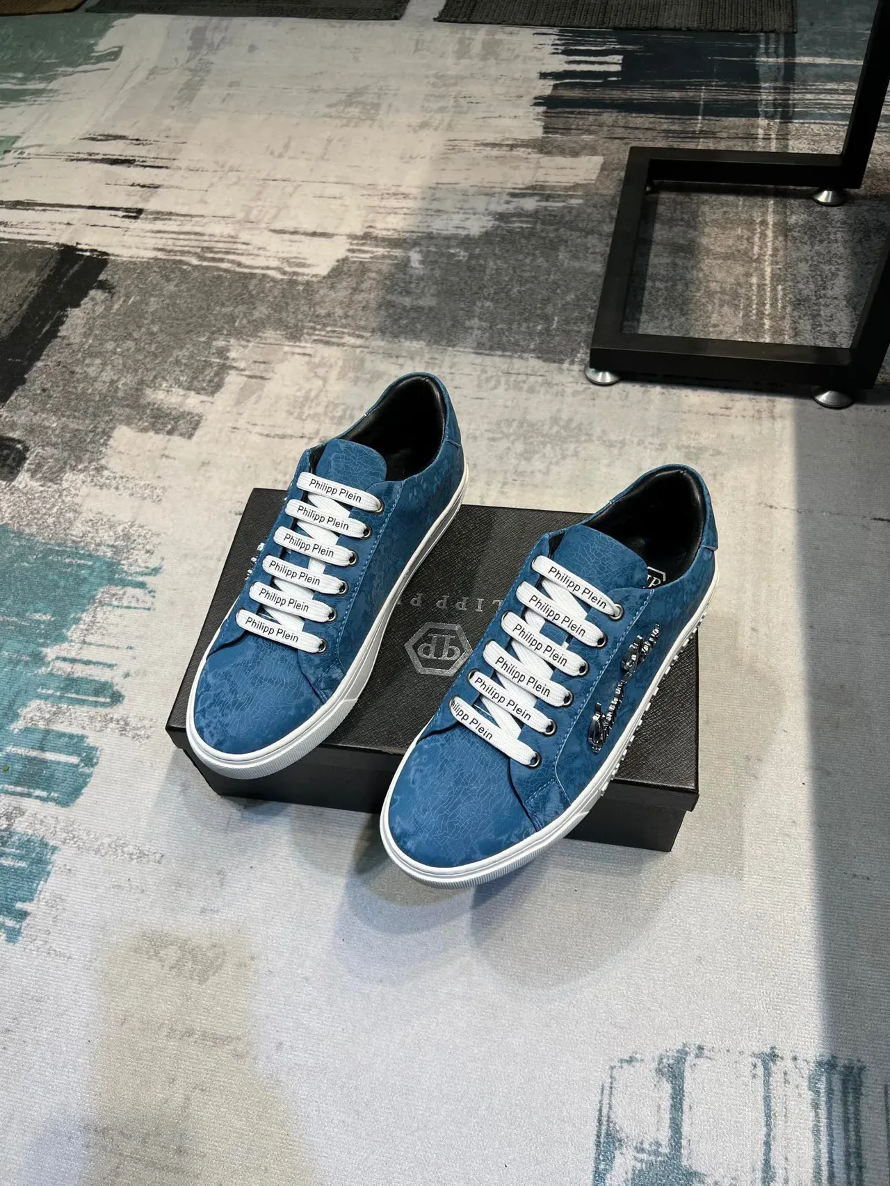 Philipp Plein Tênis Lifestyle Azul Branco Superior Texturizado Sola Meia Embossada Logo Tênis Lifestyle 5