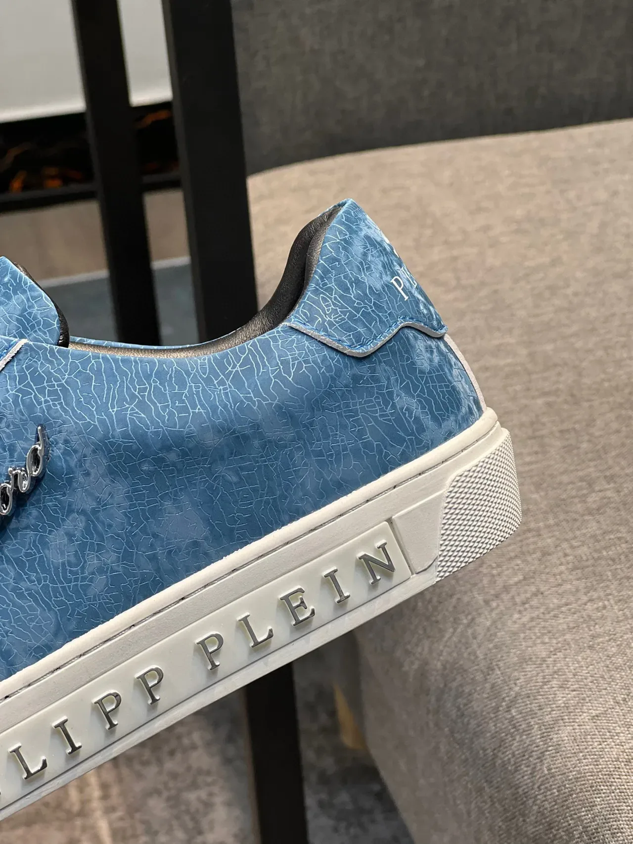 Philipp Plein Tênis Lifestyle Azul Branco Superior Texturizado Sola Meia Embossada Logo Tênis Lifestyle 7