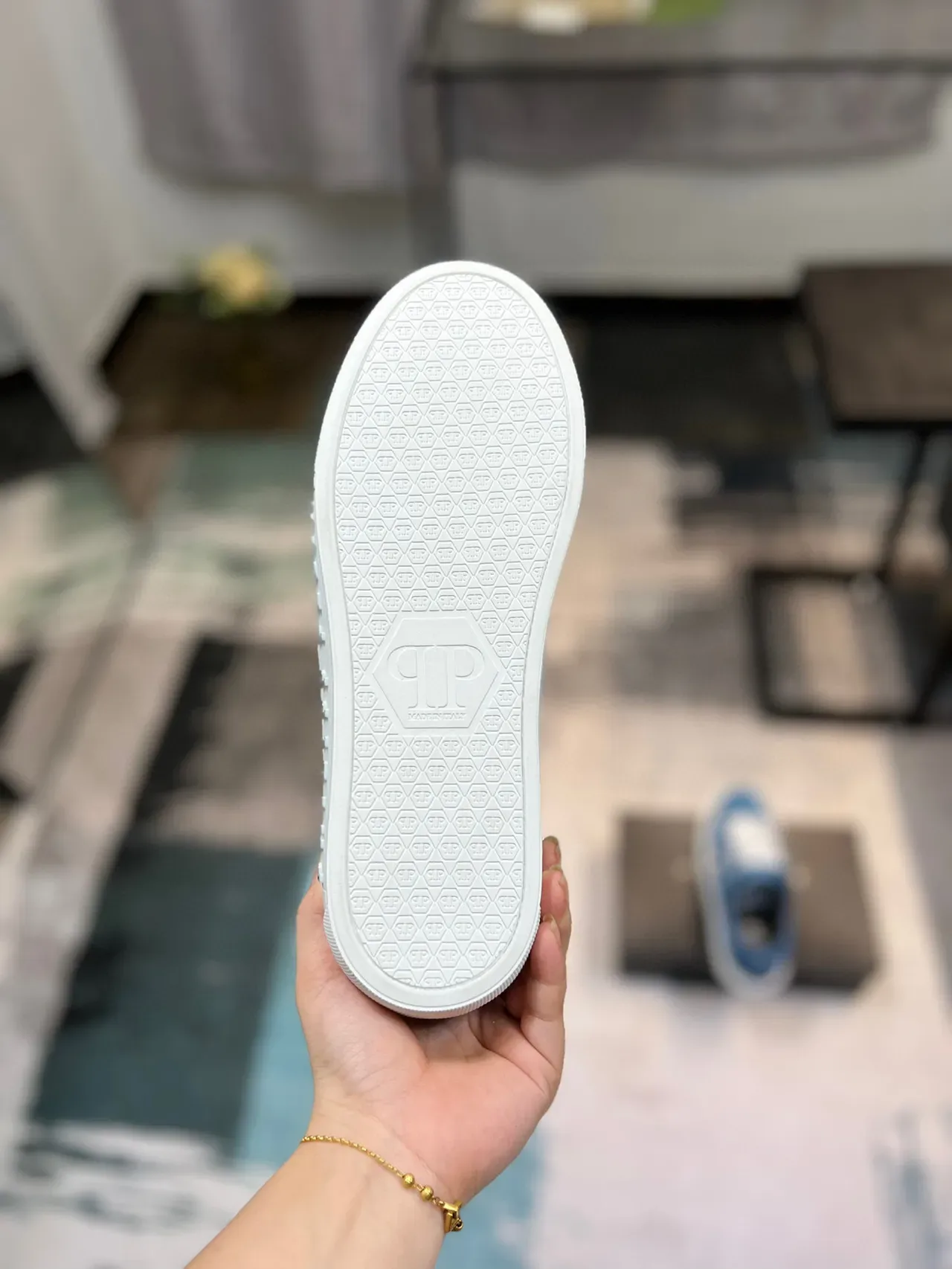 Philipp Plein Tênis Lifestyle Azul Branco Superior Texturizado Sola Meia Embossada Logo Tênis Lifestyle 9