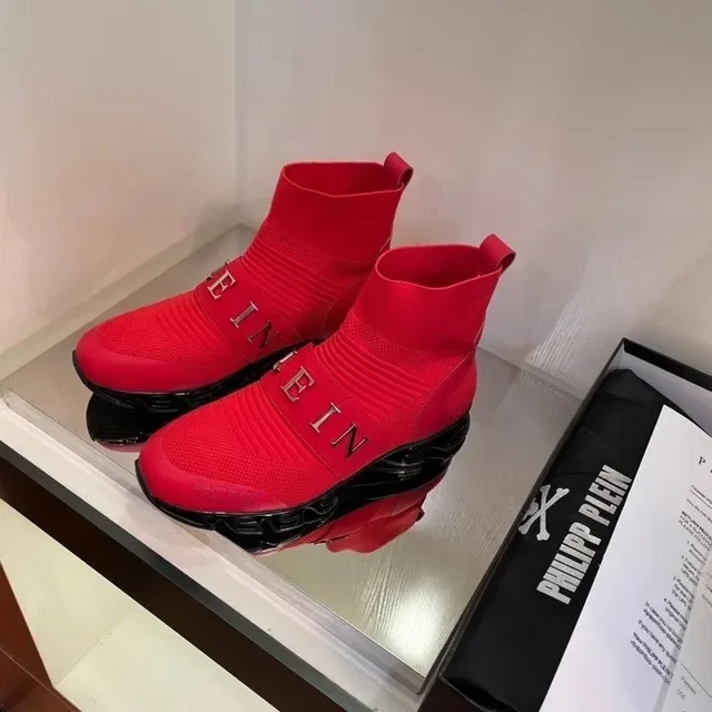 Philipp Plein Speed Runner Baskets lifestyle à emboîtement chaussette rouge 3