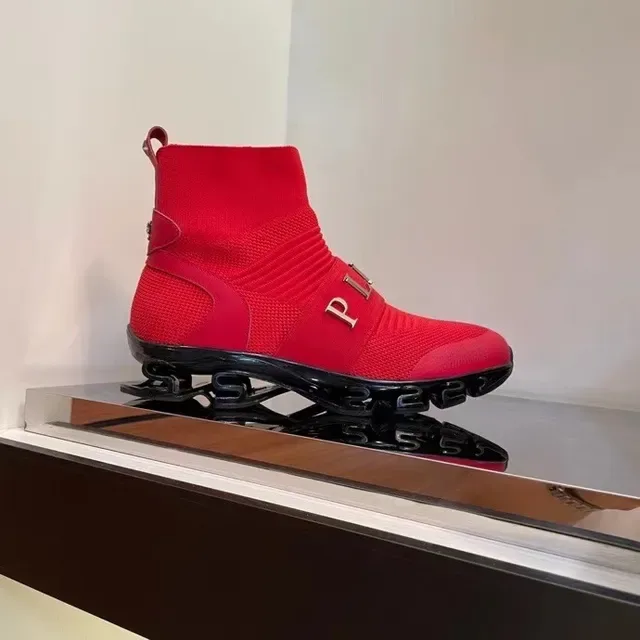 Philipp Plein Speed Runner Baskets lifestyle à emboîtement chaussette rouge 5