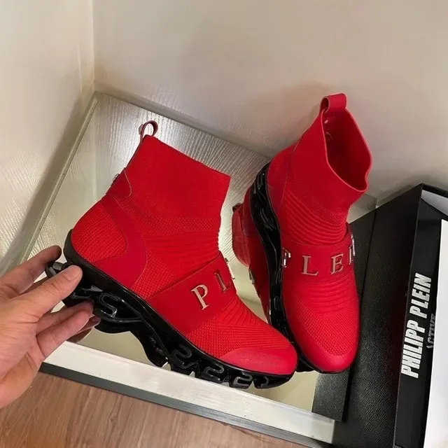 Philipp Plein Speed Runner Baskets lifestyle à emboîtement chaussette rouge 6