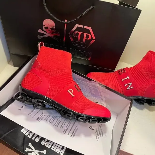 Philipp Plein Speed Runner Baskets lifestyle à emboîtement chaussette rouge 7