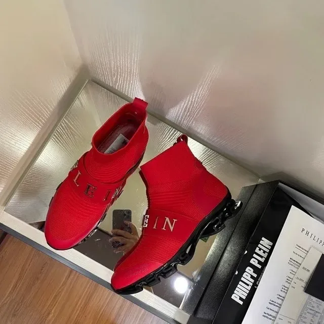Philipp Plein Speed Runner Baskets lifestyle à emboîtement chaussette rouge 8