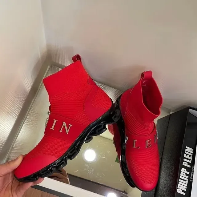 Philipp Plein Speed Runner Baskets lifestyle à emboîtement chaussette rouge 9