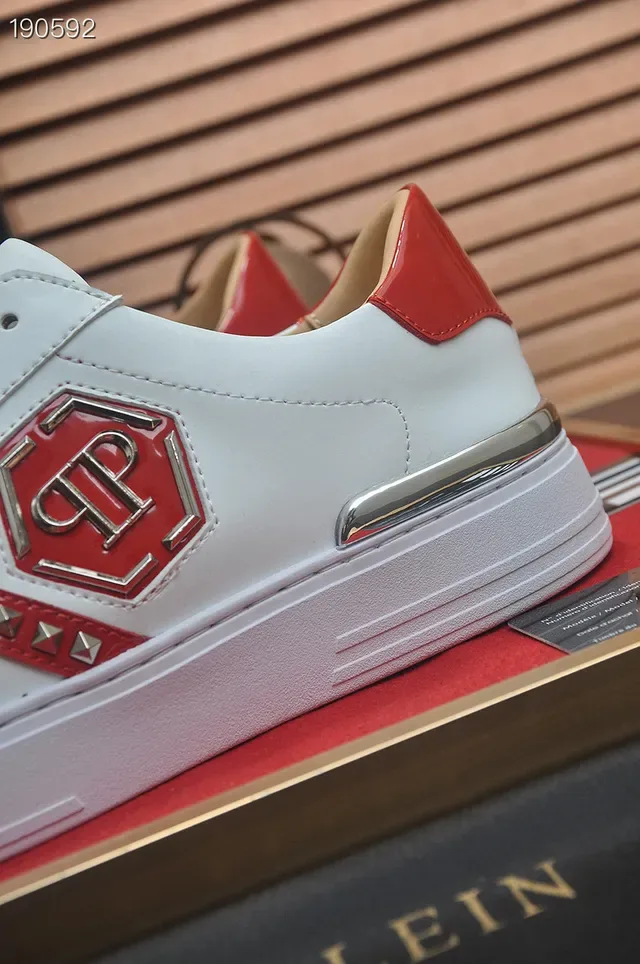 Philipp Plein White Red Leather Upper Hexagonal Logo Plaque Lifestyle Sneakers 3
