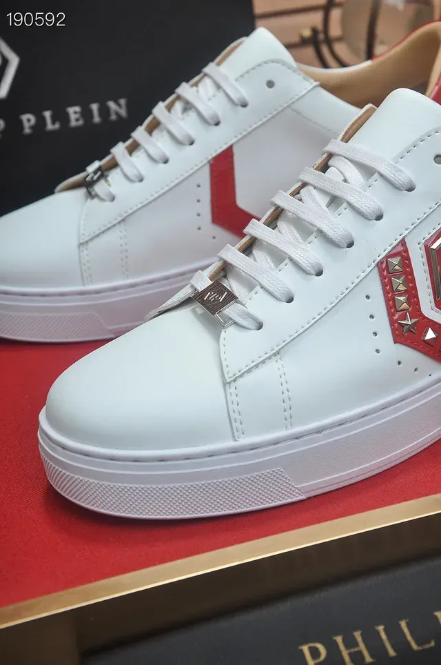 Philipp Plein White Red Leather Upper Hexagonal Logo Plaque Lifestyle Sneakers 4