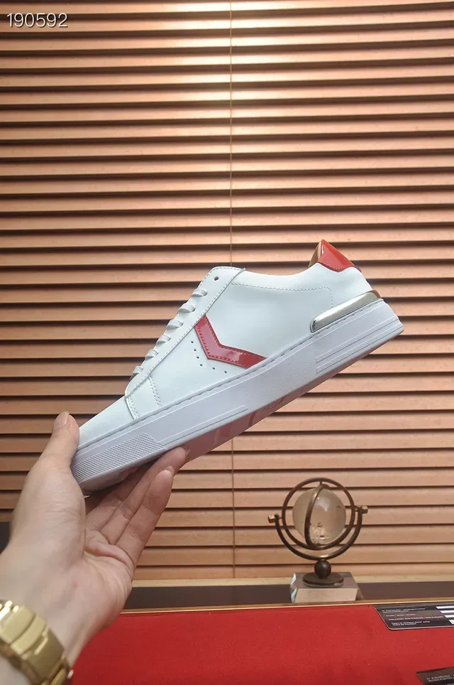 Philipp Plein White Red Leather Upper Hexagonal Logo Plaque Lifestyle Sneakers 5