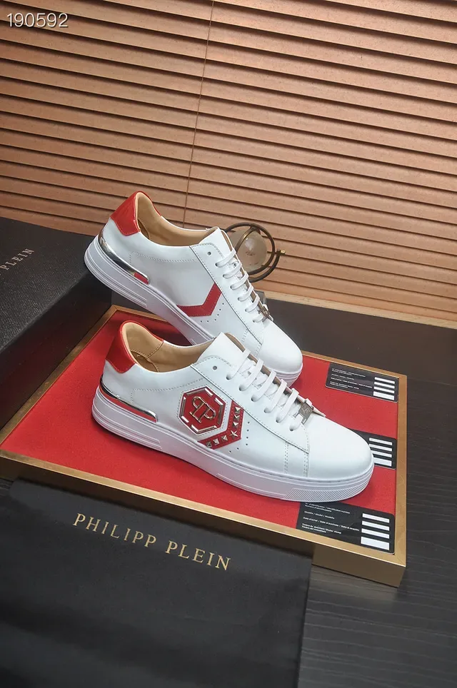 Philipp Plein White Red Leather Upper Hexagonal Logo Plaque Lifestyle Sneakers 6