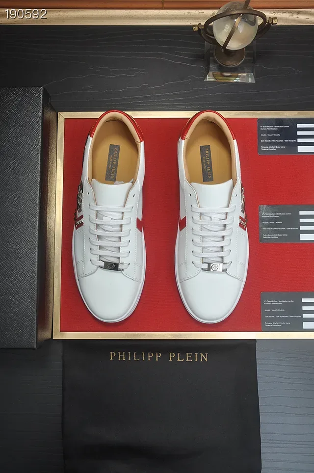 Philipp Plein White Red Leather Upper Hexagonal Logo Plaque Lifestyle Sneakers 8