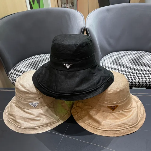 Prada Beige Sombrero de Cubo Texturizado de Lino de Ala Ancha 2