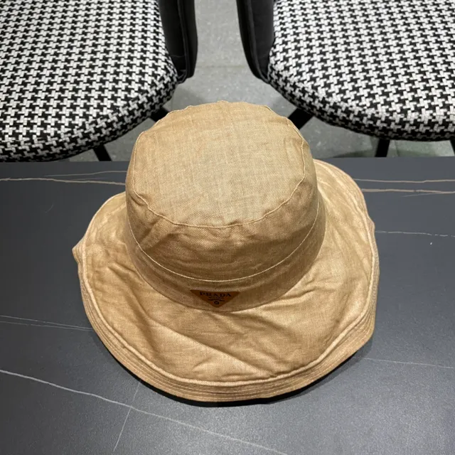 Prada Beige Sombrero de Cubo Texturizado de Lino de Ala Ancha 6