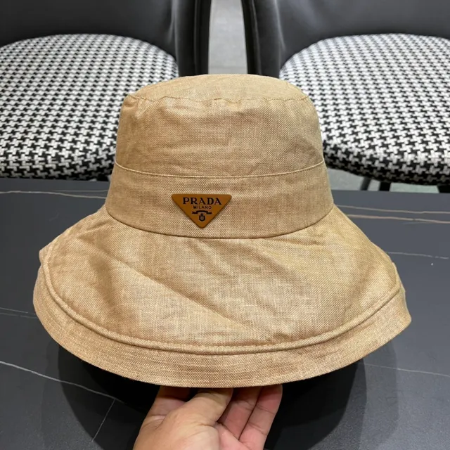 Prada Beige Sombrero de Cubo Texturizado de Lino de Ala Ancha 8