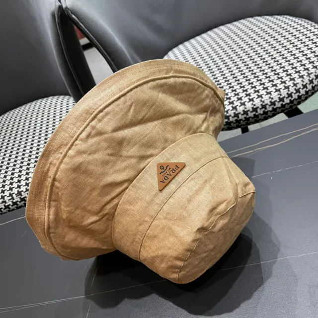 Prada Beige Sombrero de Cubo Texturizado de Lino de Ala Ancha 11