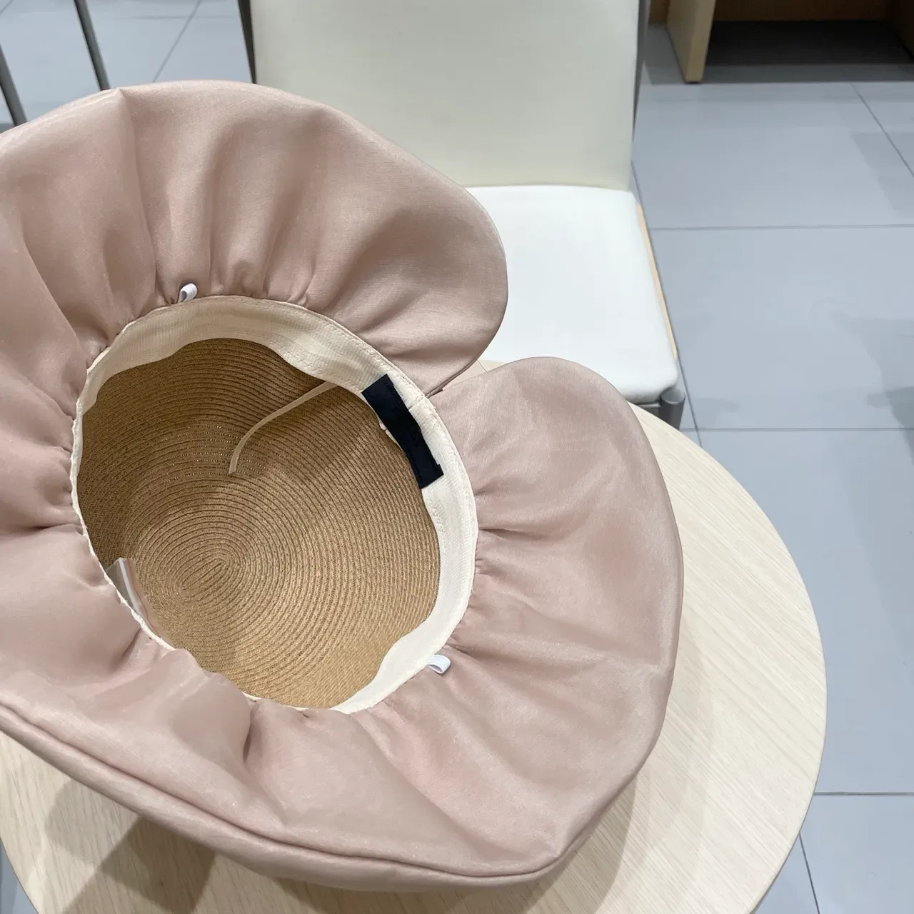 Prada Beige Pink Woven Straw Crown Wide Brim Fedora 2