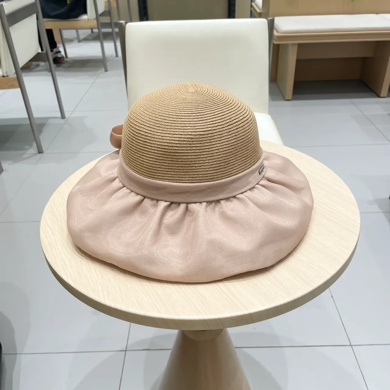 Prada Beige Pink Woven Straw Crown Wide Brim Fedora 8