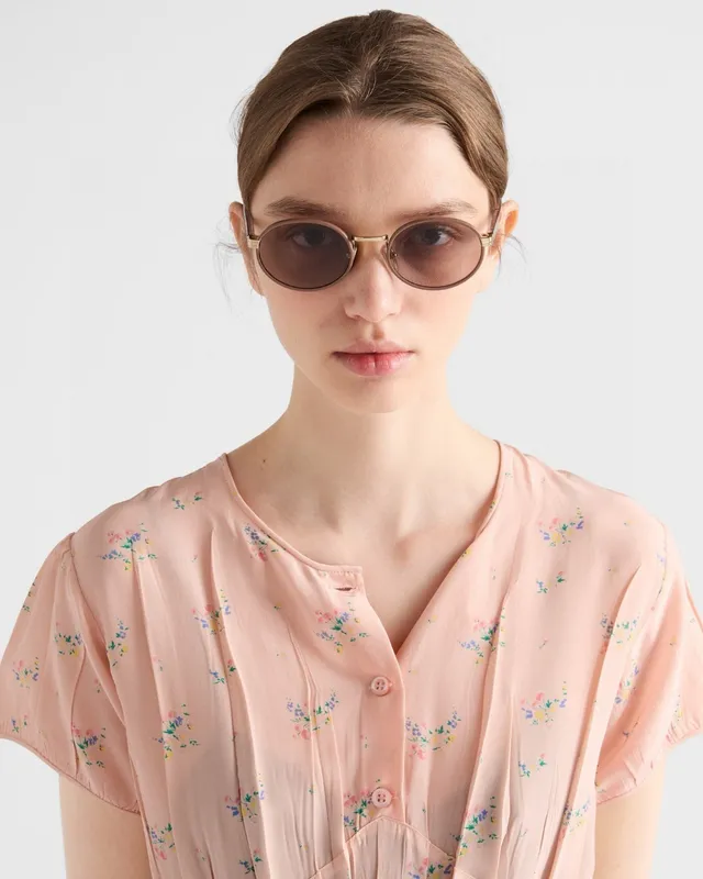 Prada Black Beige Oval Frame Thin Metal Construction Sunglasses 3