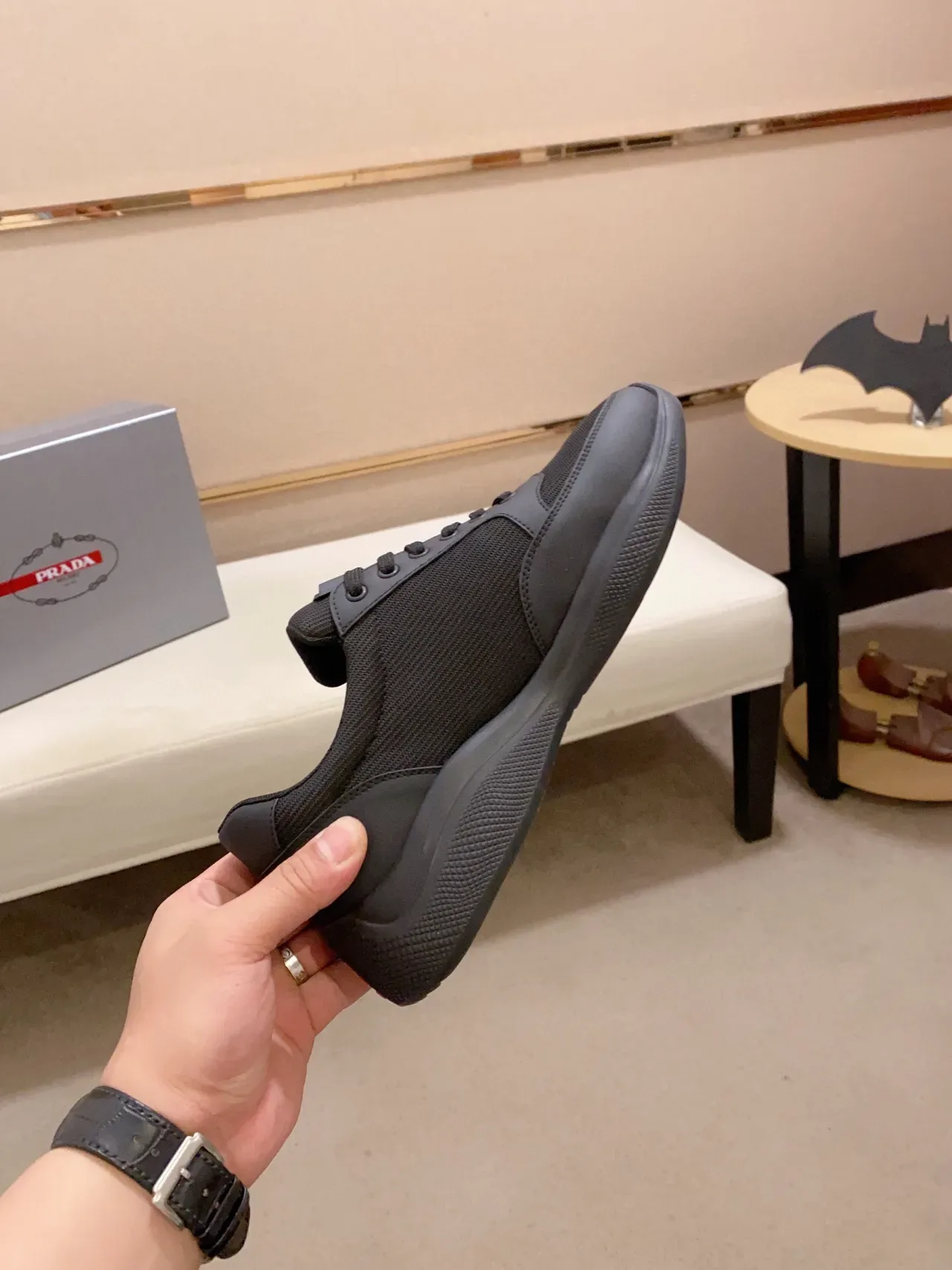 Prada Sneaker Noir Maillage et Recouvrement Synthétique Style de Vie 5