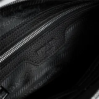 Prada Black Silver Pebbled Leather Zip-Top Closure Wristlet 3