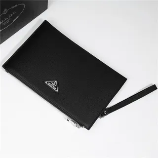 Prada Black Silver Pebbled Leather Zip-Top Closure Wristlet 6