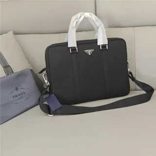 Prada Black White Structured Textured Leather Handbag