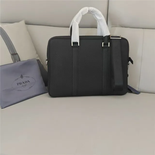 Prada Black White Structured Textured Leather Handbag 8