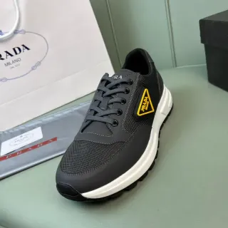 Prada Black Yellow Mesh-and-Synthetic Upper Triangle Logo Patch Lifestyle Sneakers
