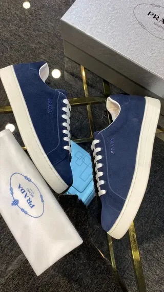 Prada Blue Suede Low-Top Lifestyle Sneakers 4