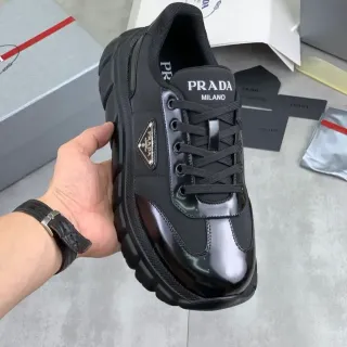 Prada Cloudbust Black Glossy Patent Leather Toe Matte Synthetic Overlays Lifestyle Sneakers