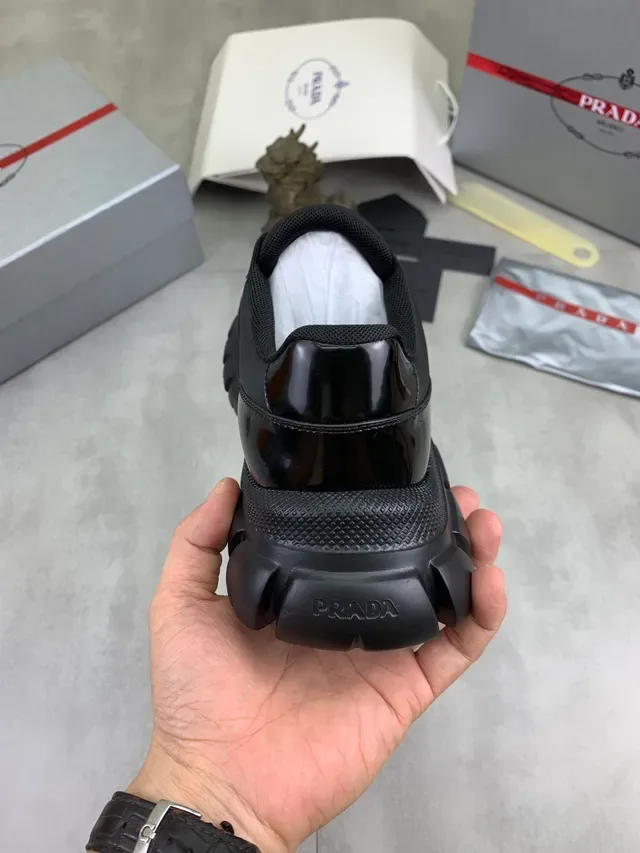 Prada Cloudbust Black Glossy Patent Leather Toe Matte Synthetic Overlays Lifestyle Sneakers 4