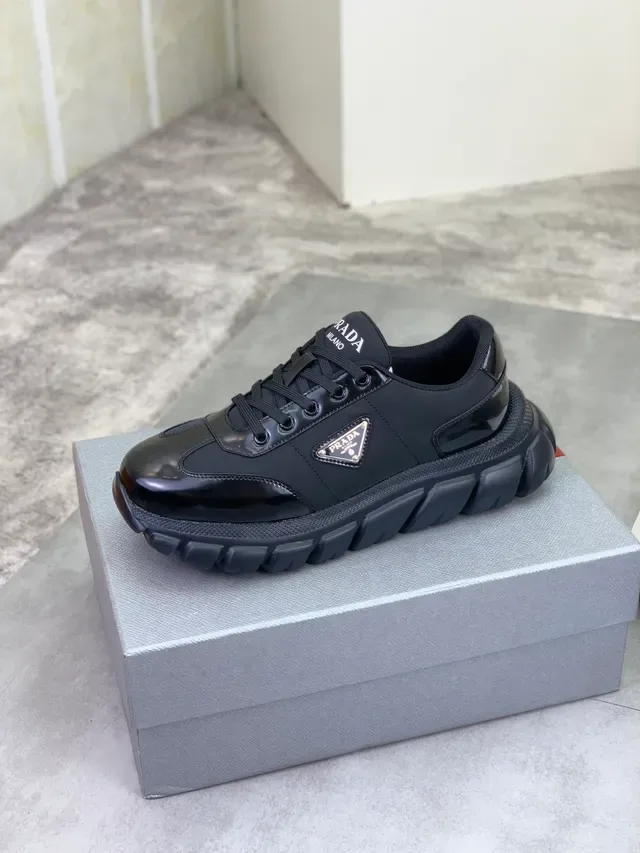 Prada Cloudbust Black Glossy Patent Leather Toe Matte Synthetic Overlays Lifestyle Sneakers 5