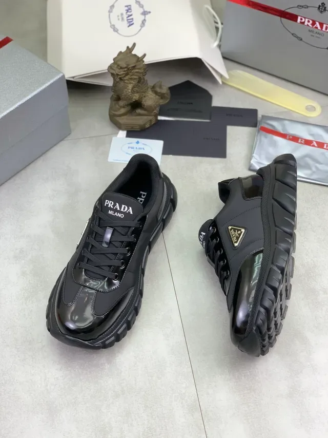 Prada Cloudbust Black Glossy Patent Leather Toe Matte Synthetic Overlays Lifestyle Sneakers 6