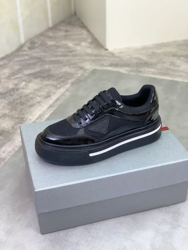 Prada Cloudbust Black Patent and Mesh Chunky Sneakers 5