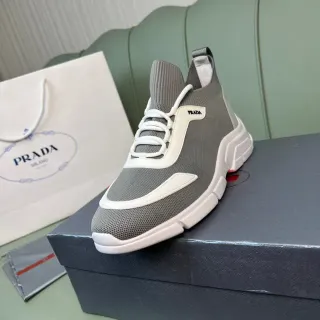 Prada Cloudbust Gray and White Knit Chunky Sneakers