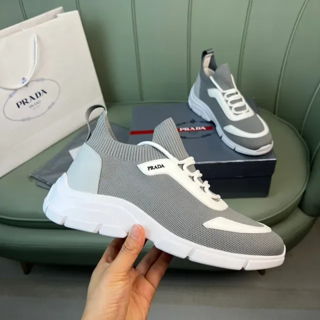 Prada Cloudbust Gray and White Knit Chunky Sneakers 4